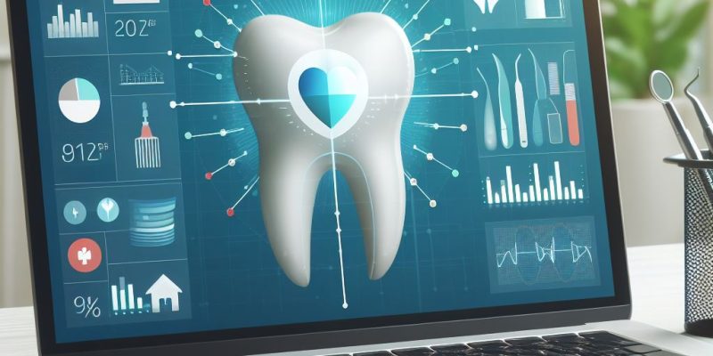 Podsumowanie stanu uzębienia i higieny jamy ustnej przedstawione na laptopie