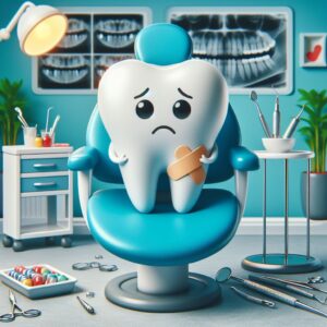 Smutny popsuty ząb do usunięcia