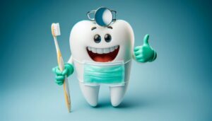 Ząb przebrany za chirurga stomatologa