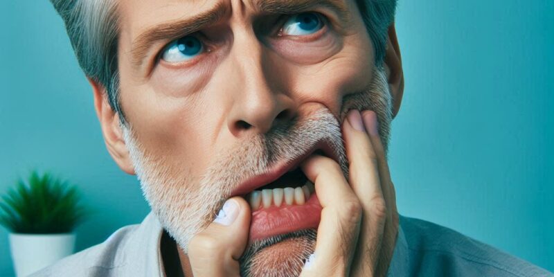 Zmartwiony mężczyzna z zgryzem krzyżowym